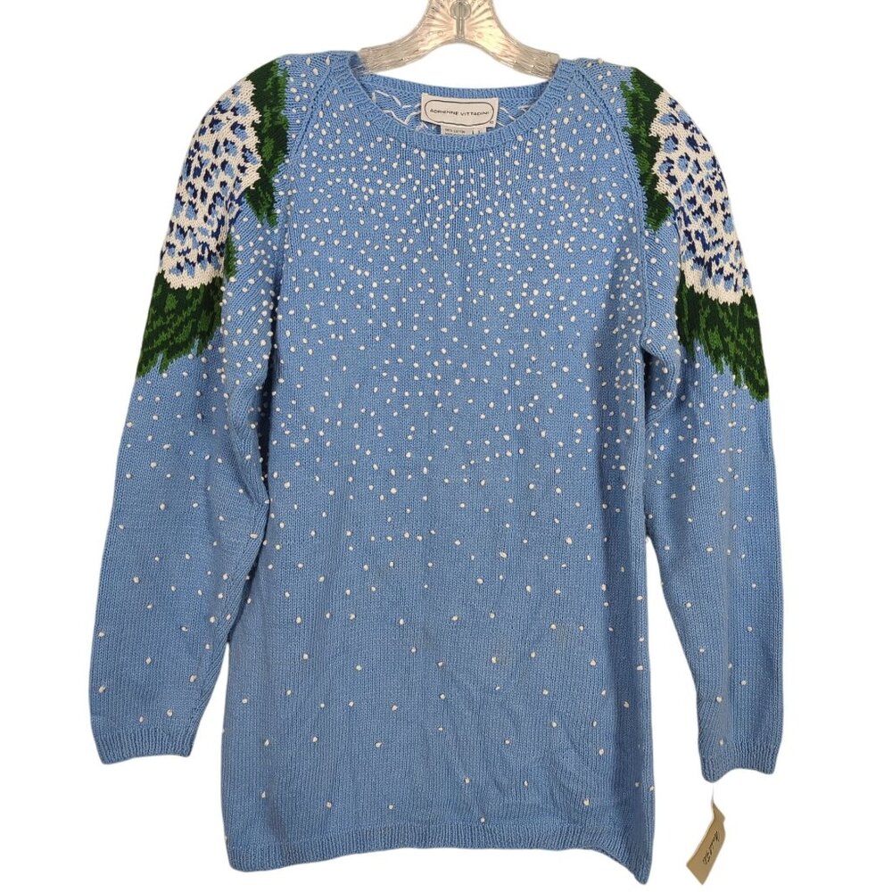 Vintage Adrienne Vittadini Blue Women’s Sweater L Knit Floral Hydrangea Pullover